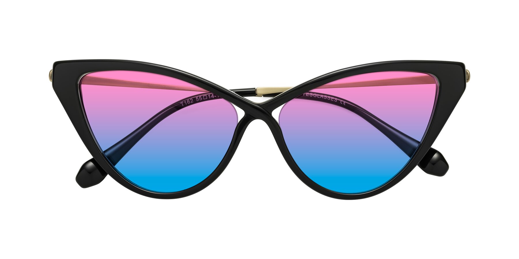 Folded Front of Lucasta in Black with Pink / Blue Gradient Lenses