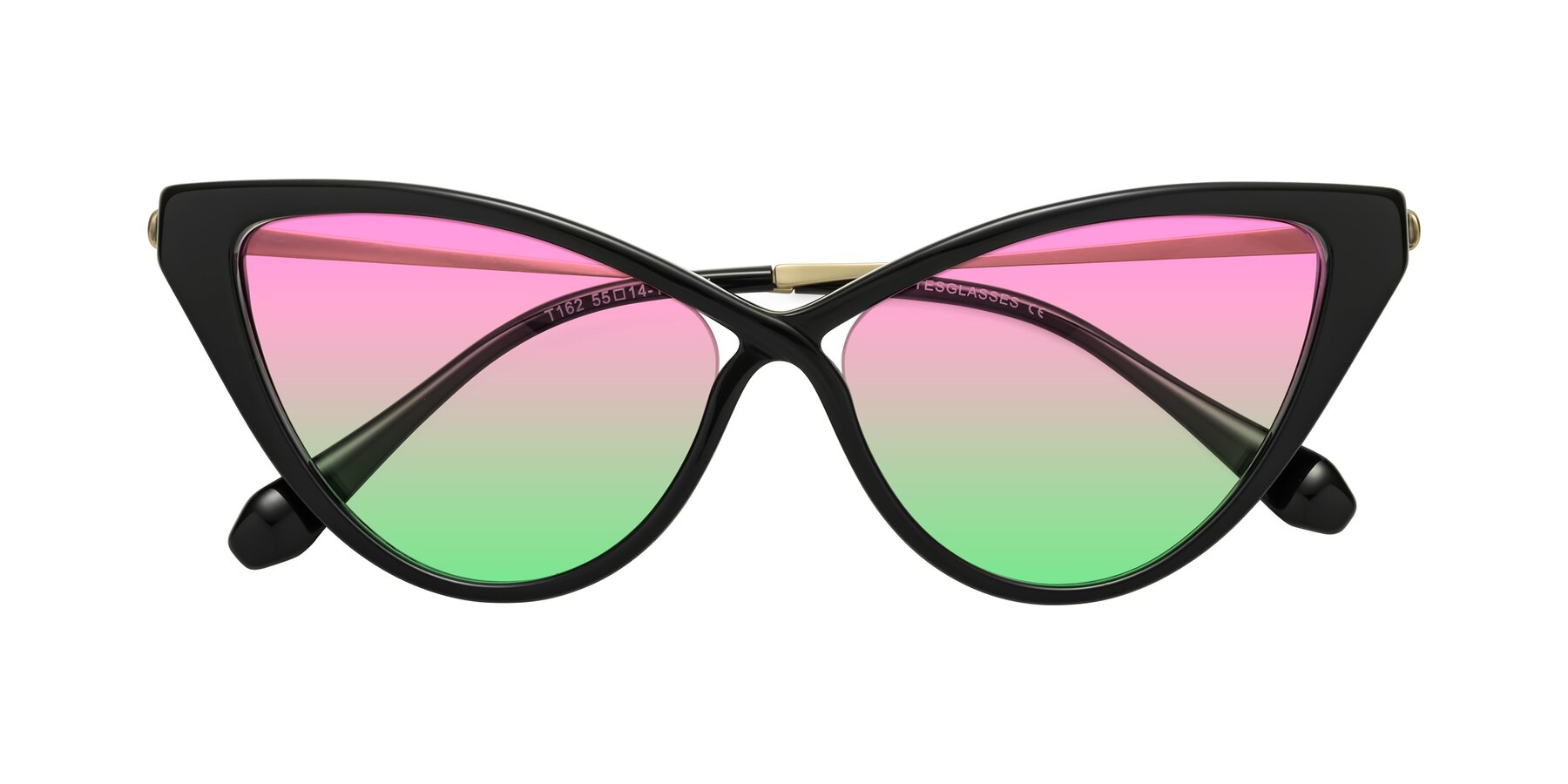 Folded Front of Lucasta in Black with Pink / Green Gradient Lenses