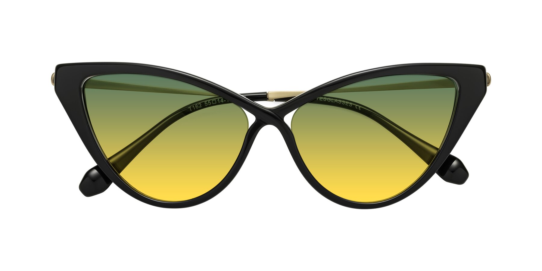 Folded Front of Lucasta in Black with Green / Yellow Gradient Lenses