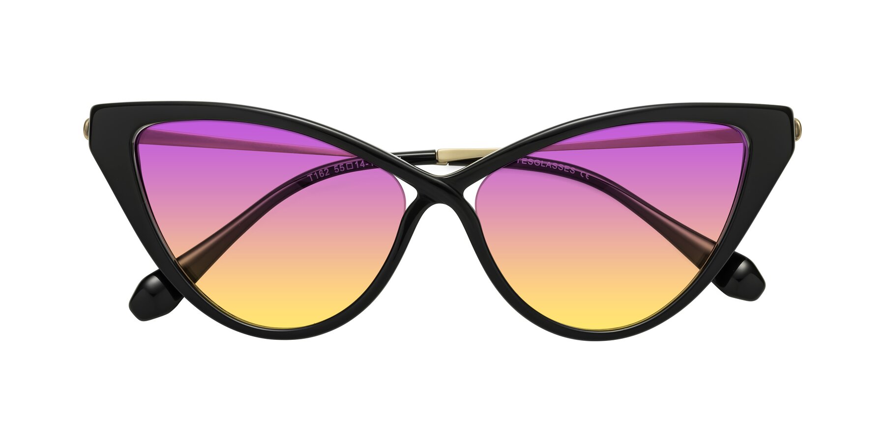 Folded Front of Lucasta in Black with Purple / Yellow Gradient Lenses