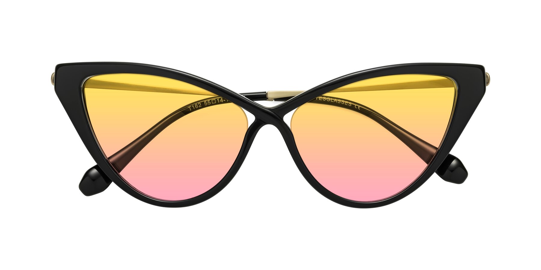 Folded Front of Lucasta in Black with Yellow / Pink Gradient Lenses