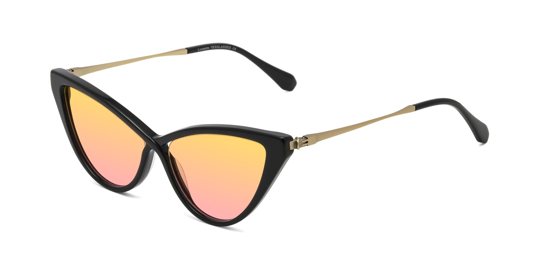 Angle of Lucasta in Black with Yellow / Pink Gradient Lenses