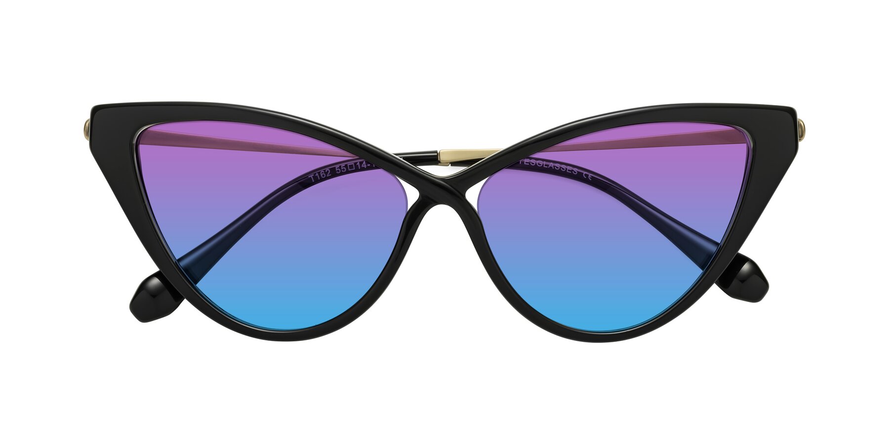 Folded Front of Lucasta in Black with Purple / Blue Gradient Lenses