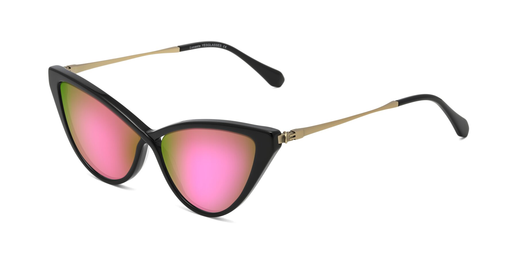 Angle of Lucasta in Black with Pink Mirrored Lenses