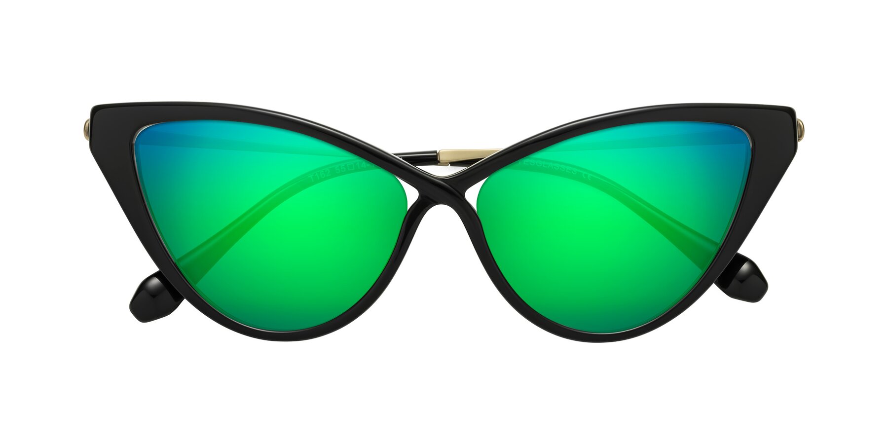 Folded Front of Lucasta in Black with Green Mirrored Lenses