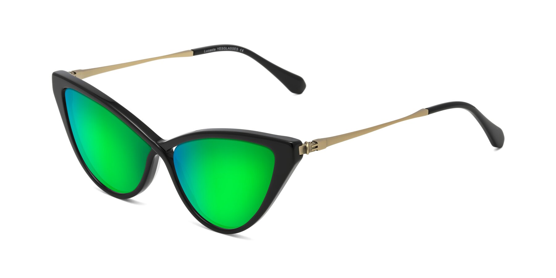 Angle of Lucasta in Black with Green Mirrored Lenses