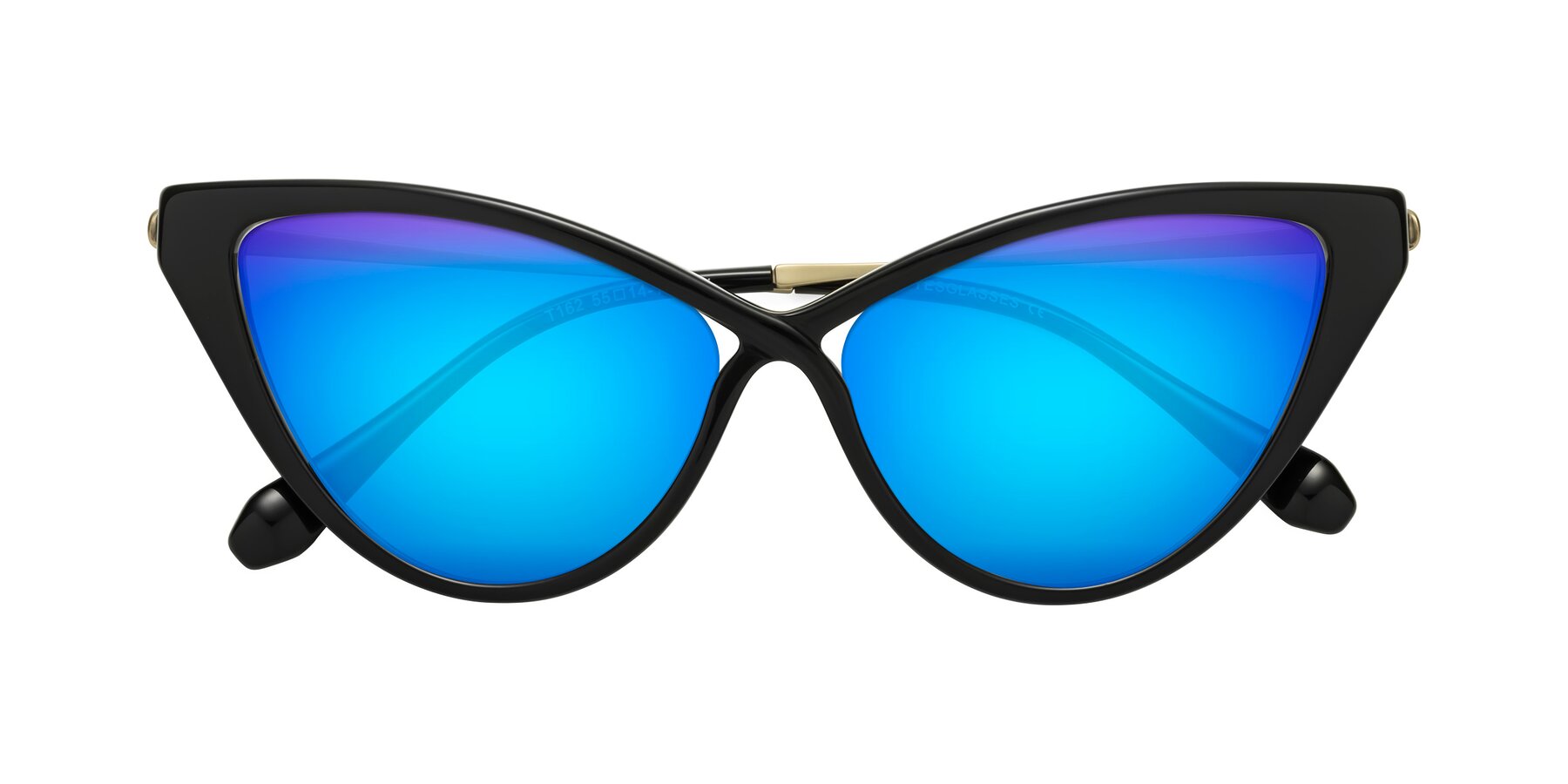 Folded Front of Lucasta in Black with Blue Mirrored Lenses