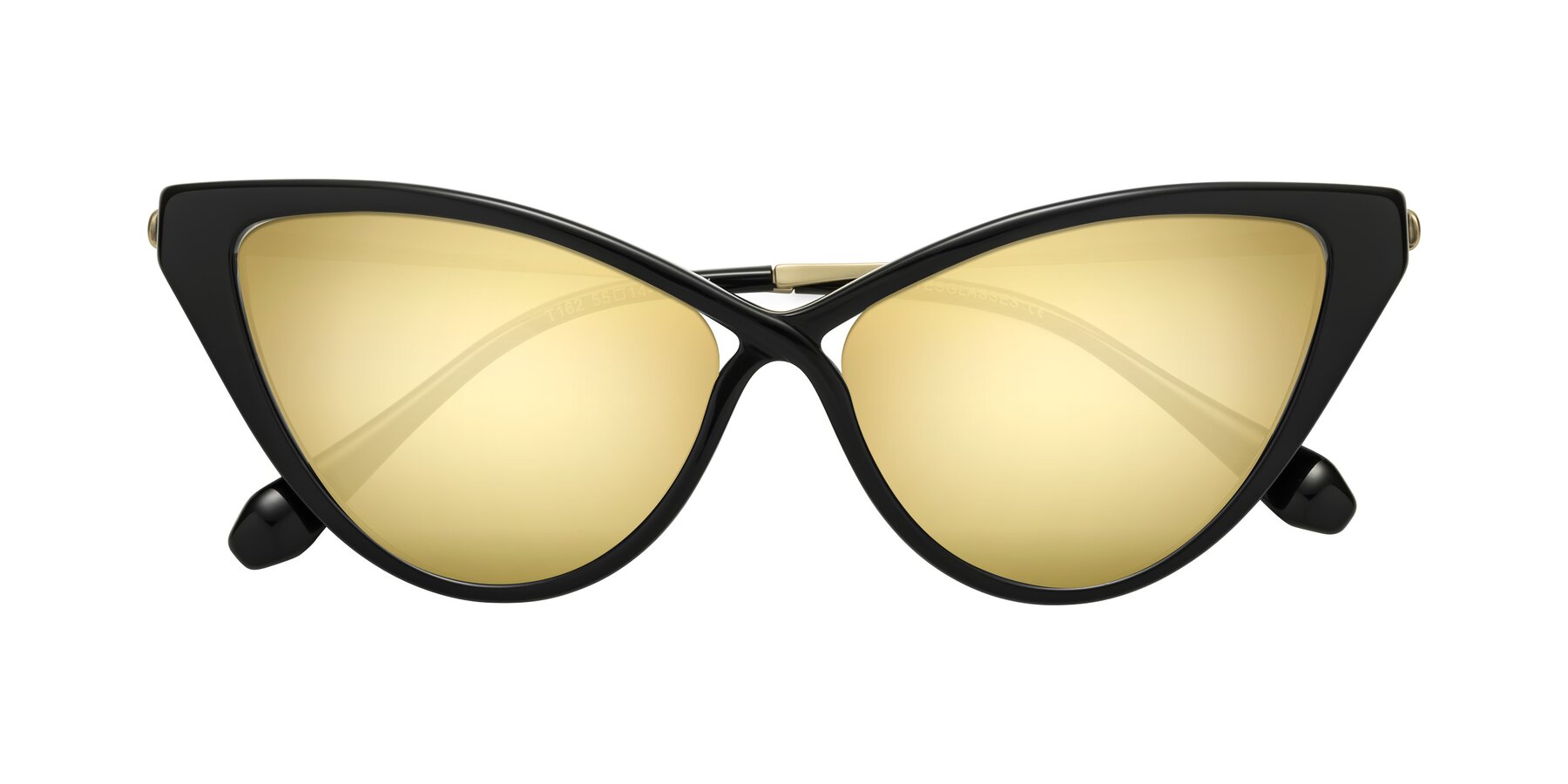 Folded Front of Lucasta in Black with Gold Mirrored Lenses