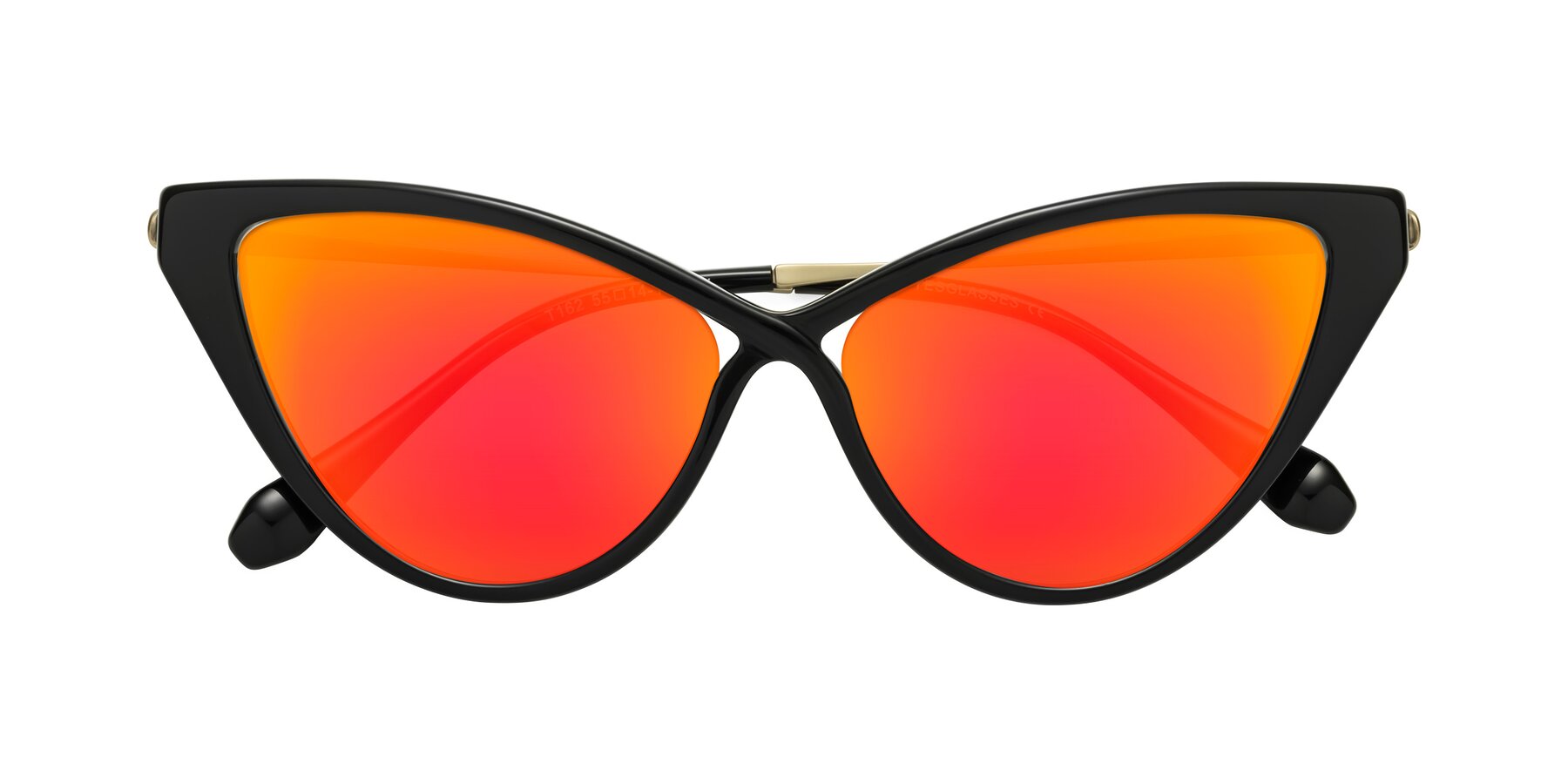 Folded Front of Lucasta in Black with Red Gold Mirrored Lenses