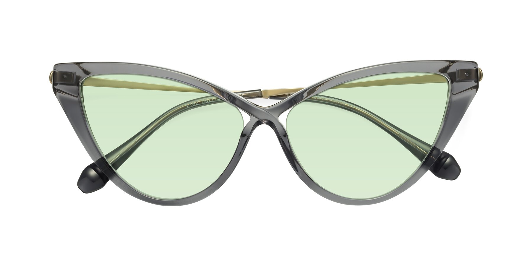 Folded Front of Lucasta in Transparent Gray with Light Green Tinted Lenses