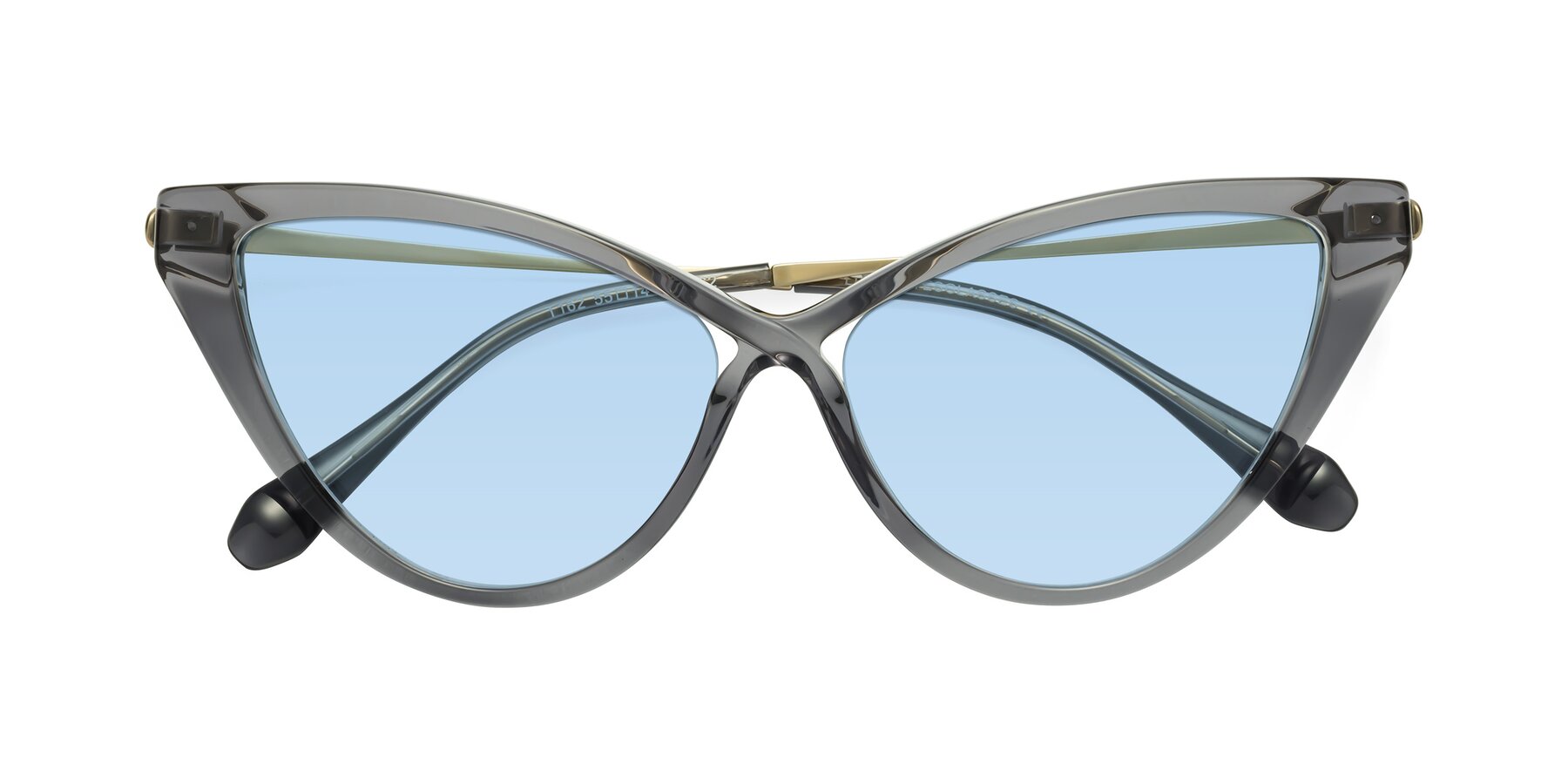 Folded Front of Lucasta in Transparent Gray with Light Blue Tinted Lenses