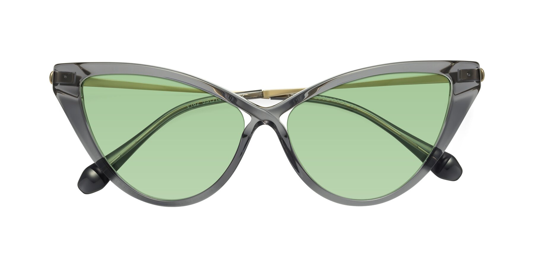 Folded Front of Lucasta in Transparent Gray with Medium Green Tinted Lenses