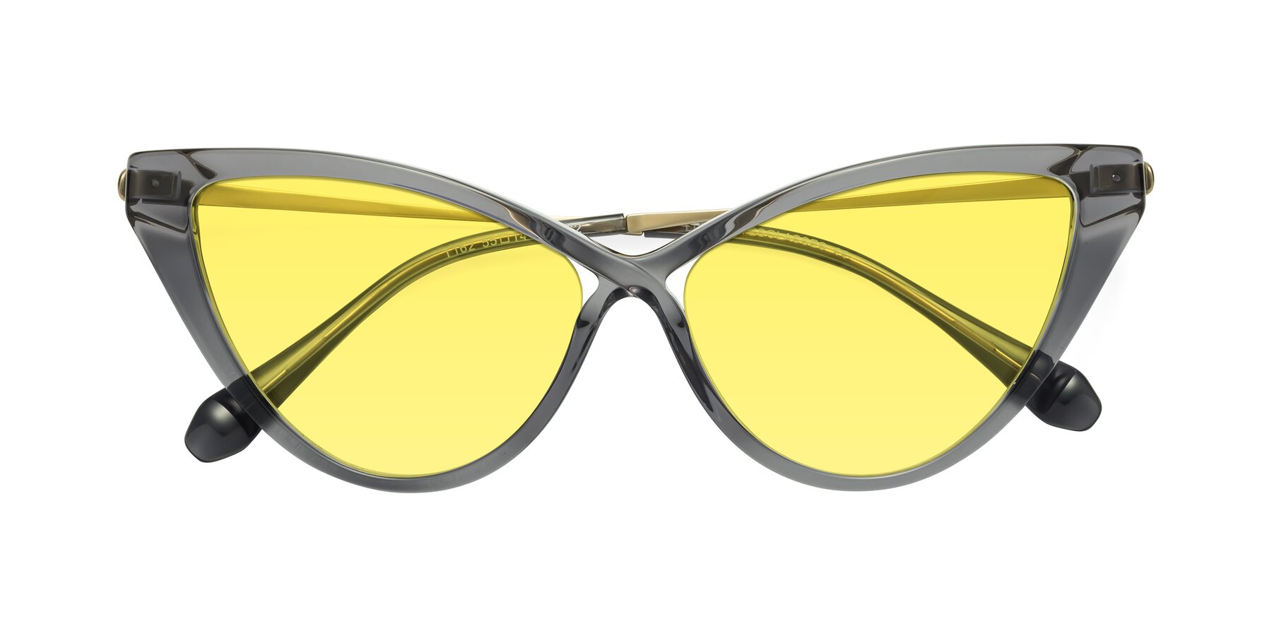 Folded Front of Lucasta in Transparent Gray with Medium Yellow Tinted Lenses