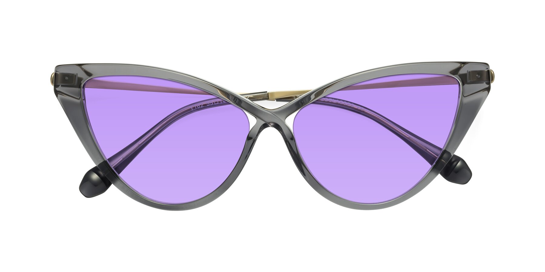 Folded Front of Lucasta in Transparent Gray with Medium Purple Tinted Lenses