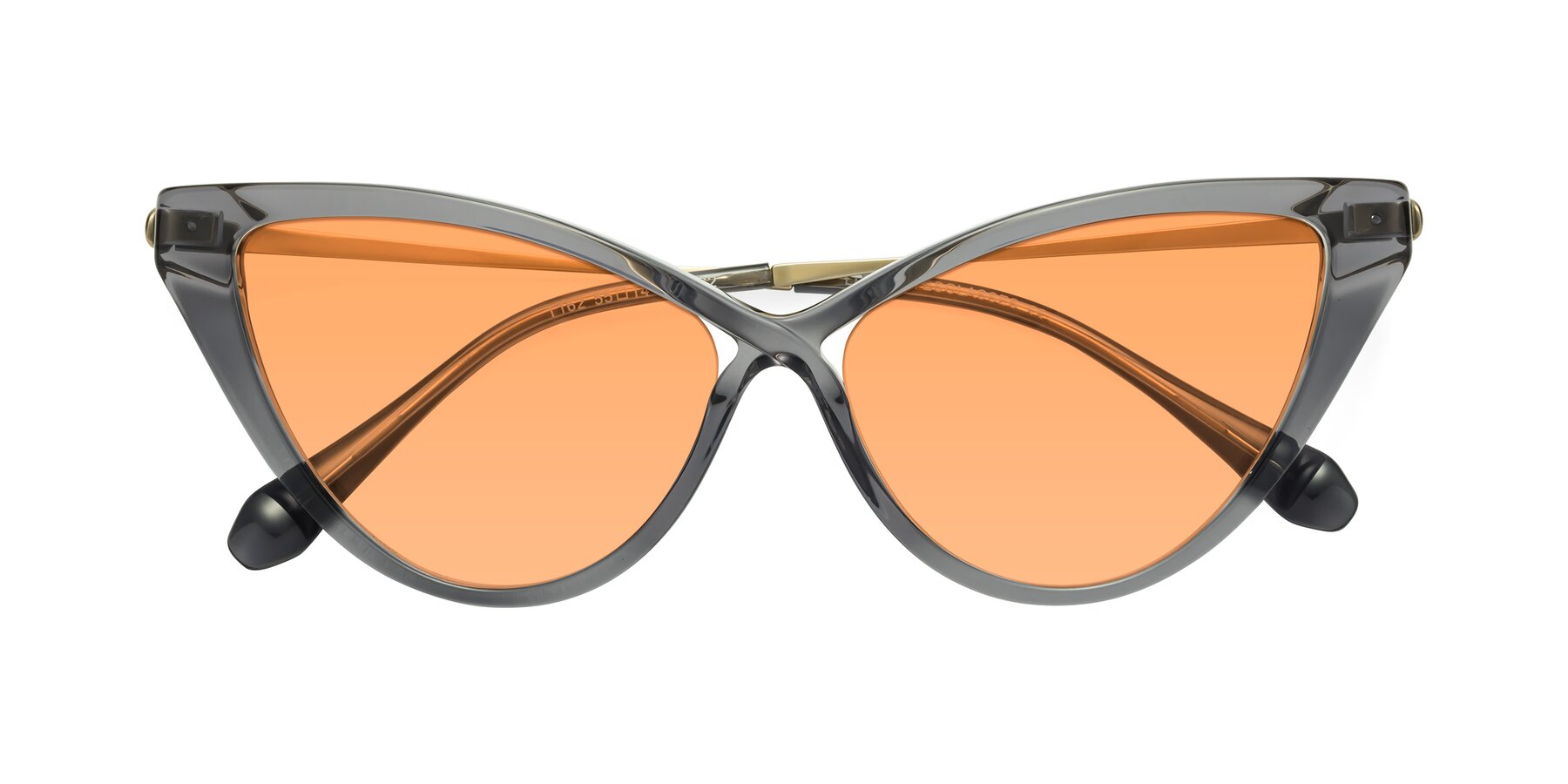 Folded Front of Lucasta in Transparent Gray with Medium Orange Tinted Lenses