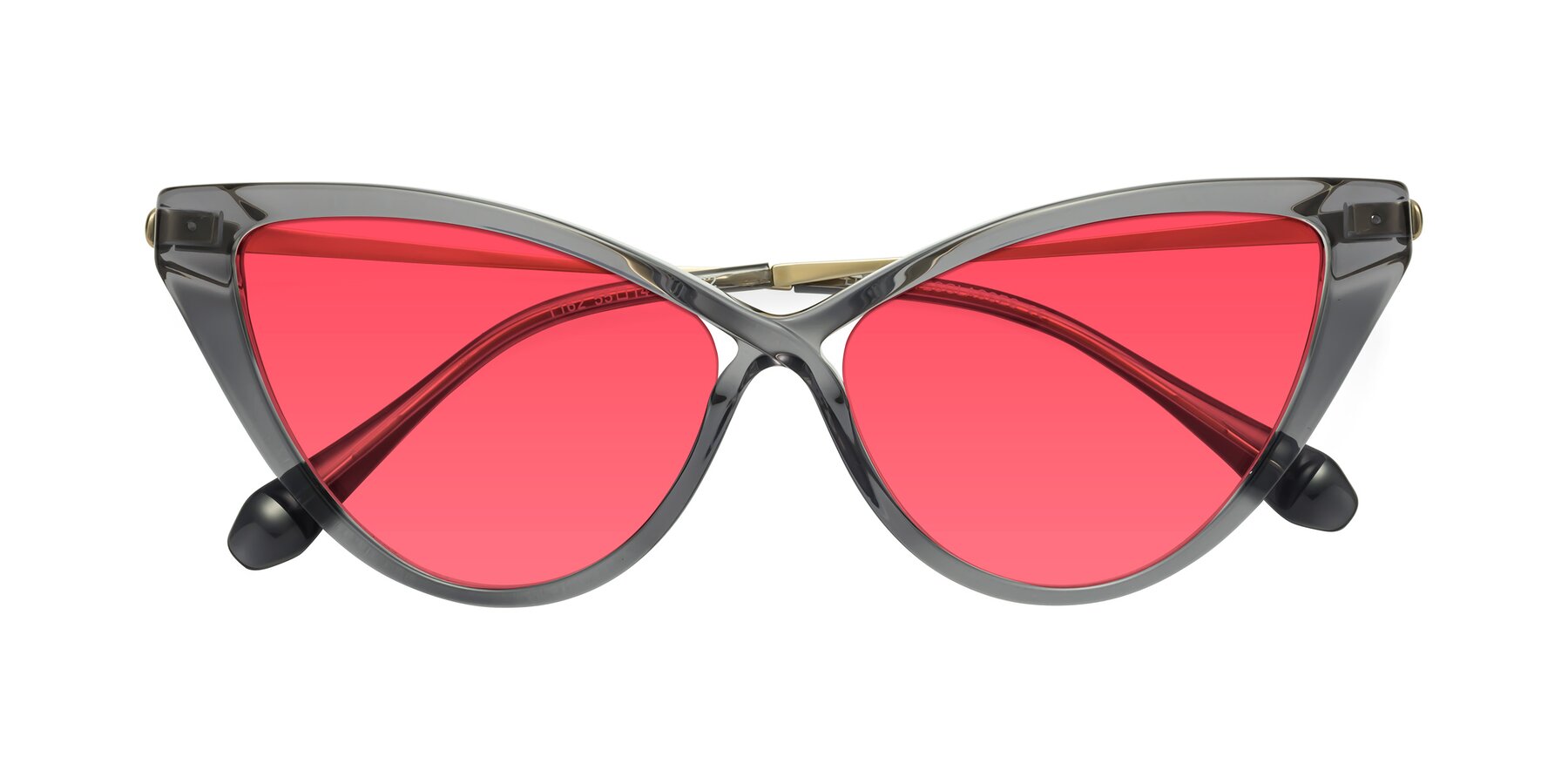 Folded Front of Lucasta in Transparent Gray with Red Tinted Lenses
