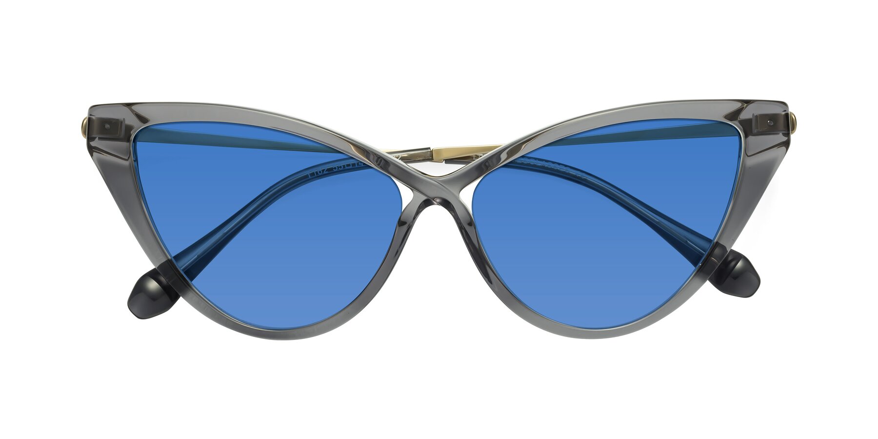 Folded Front of Lucasta in Transparent Gray with Blue Tinted Lenses