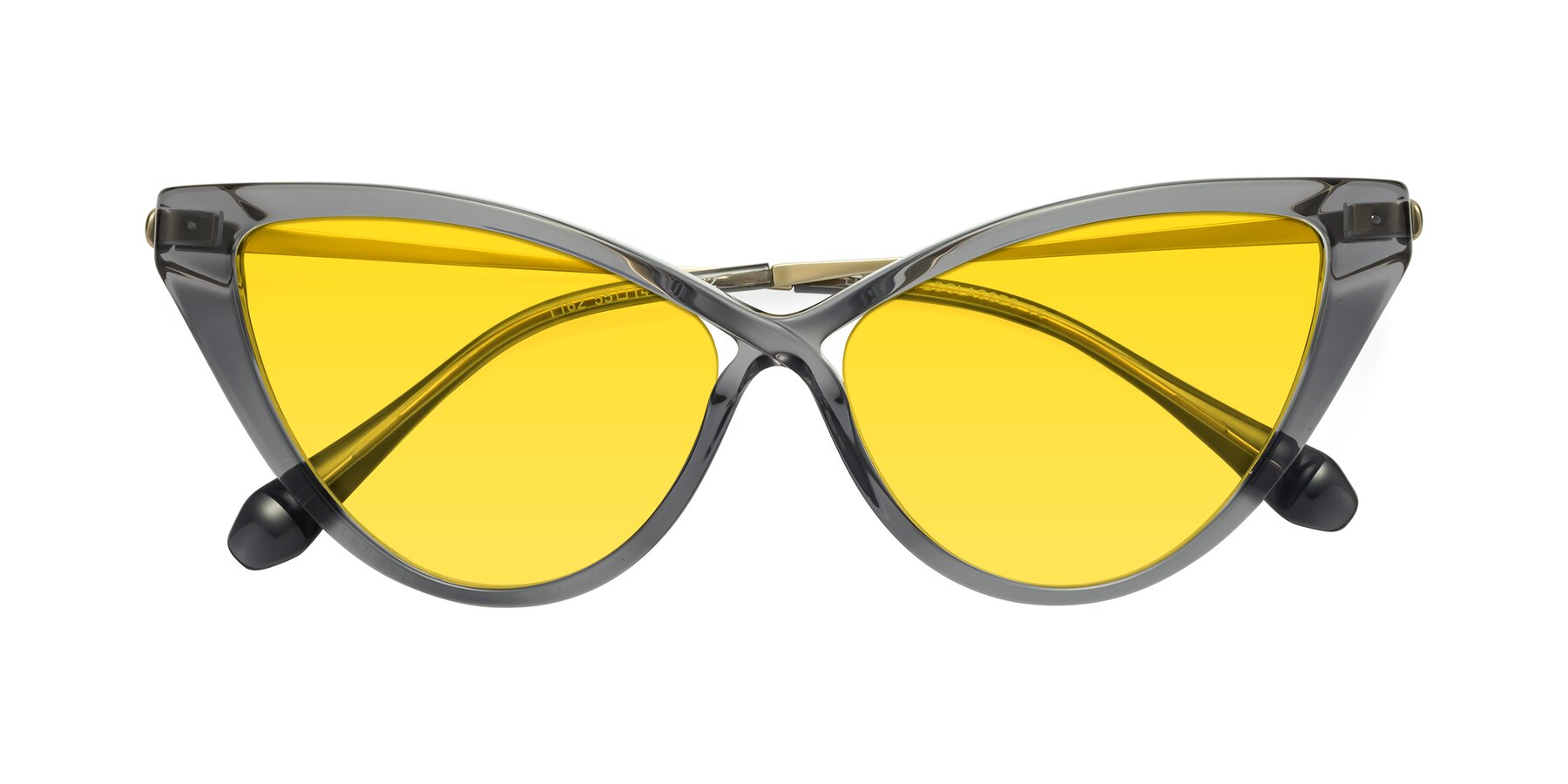 Folded Front of Lucasta in Transparent Gray with Yellow Tinted Lenses