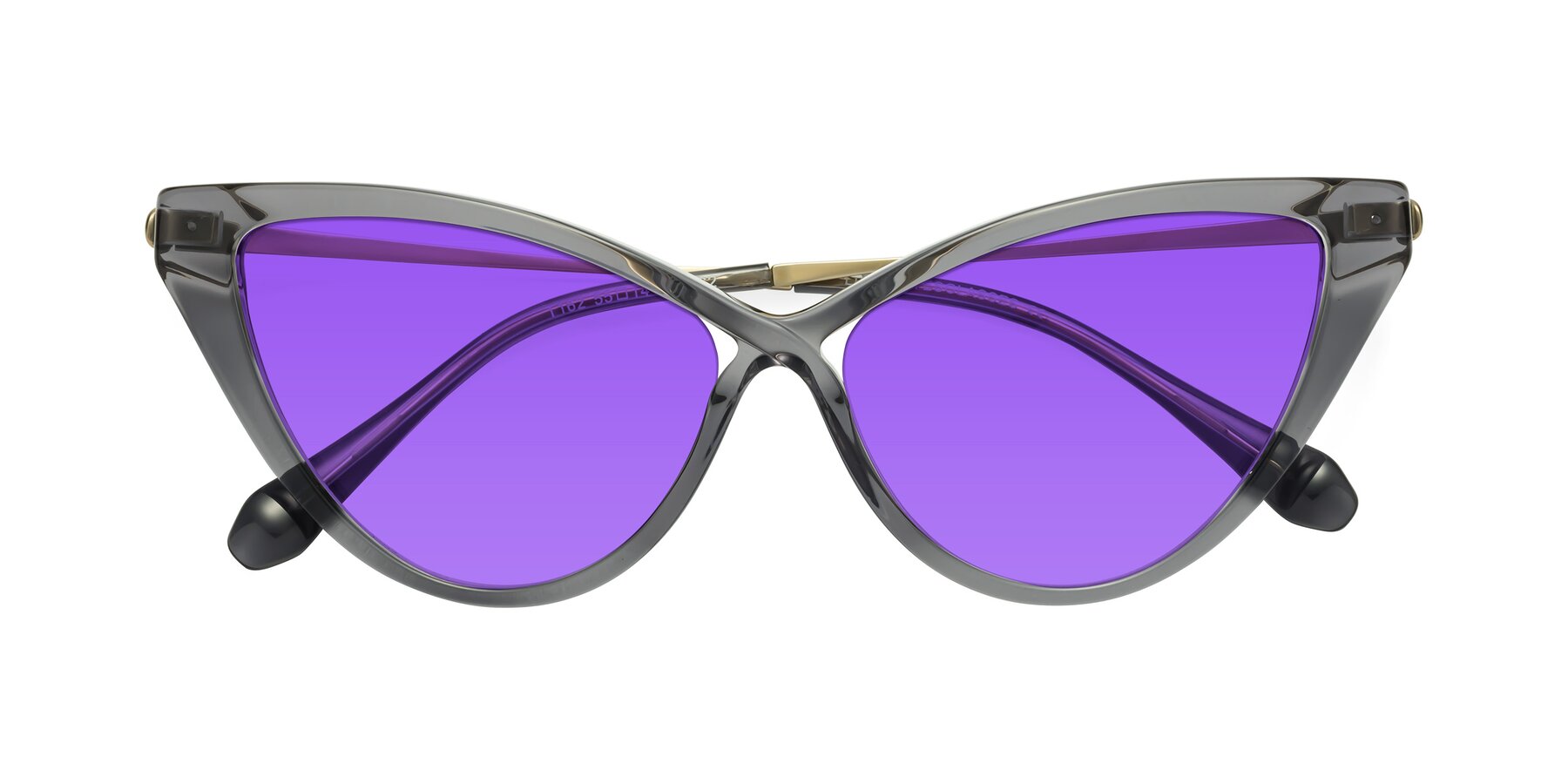 Folded Front of Lucasta in Transparent Gray with Purple Tinted Lenses