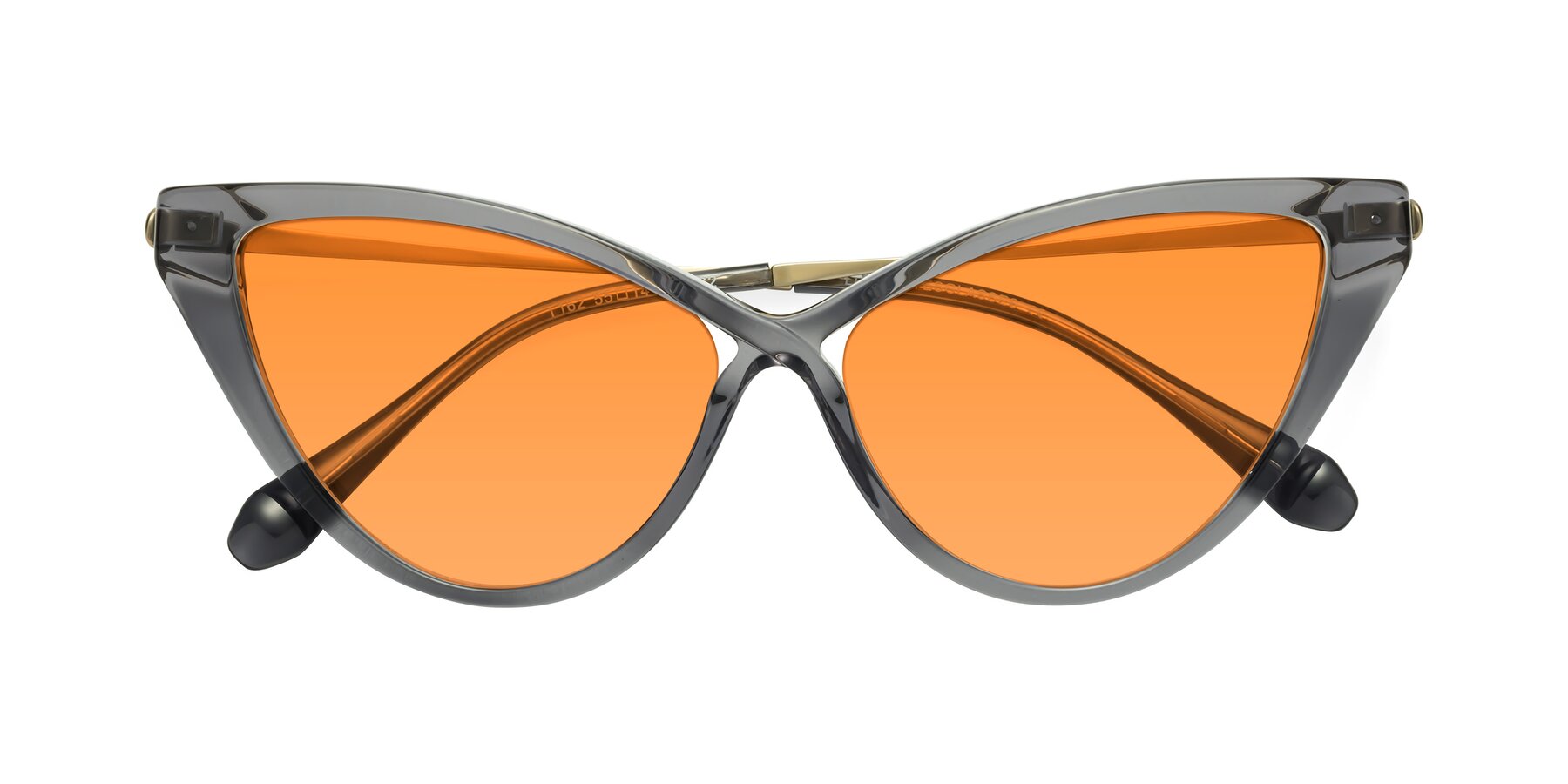 Folded Front of Lucasta in Transparent Gray with Orange Tinted Lenses