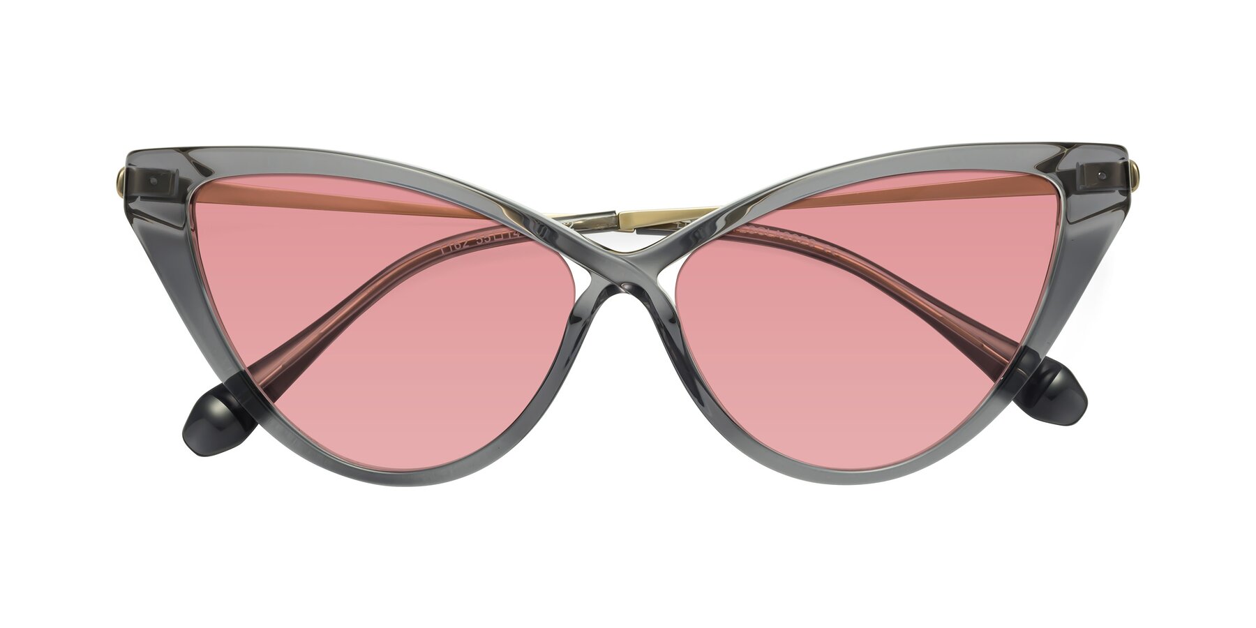 Folded Front of Lucasta in Transparent Gray with Medium Garnet Tinted Lenses