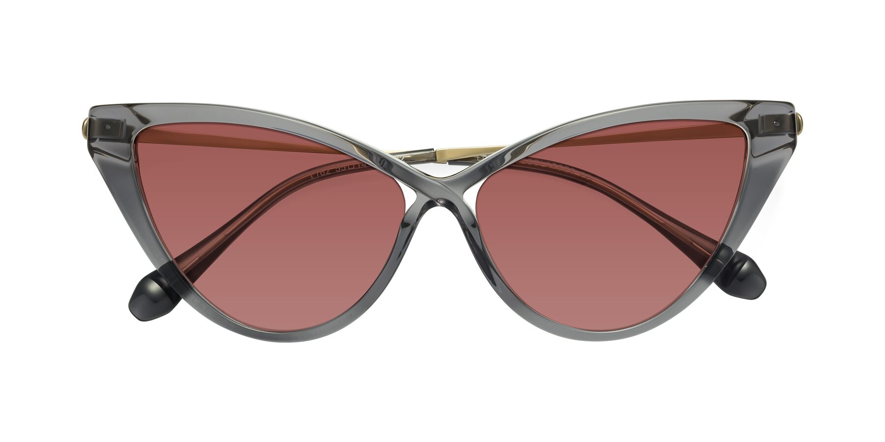 Folded Front of Lucasta in Transparent Gray with Garnet Tinted Lenses