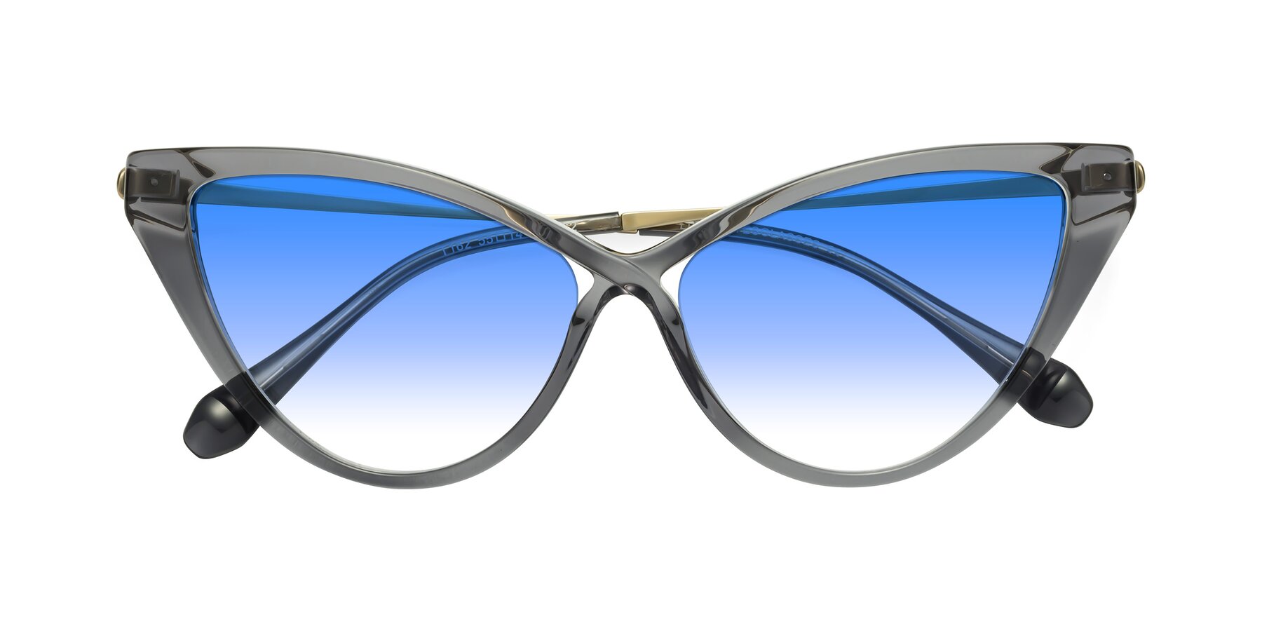 Folded Front of Lucasta in Transparent Gray with Blue Gradient Lenses
