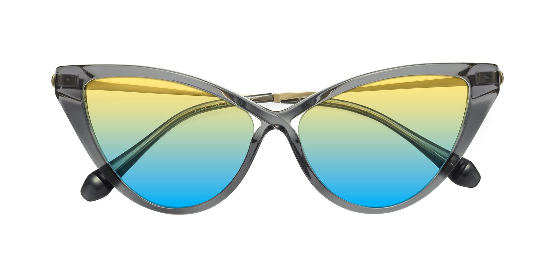 Folded Front of Lucasta in Transparent Gray with Yellow / Blue Gradient Lenses