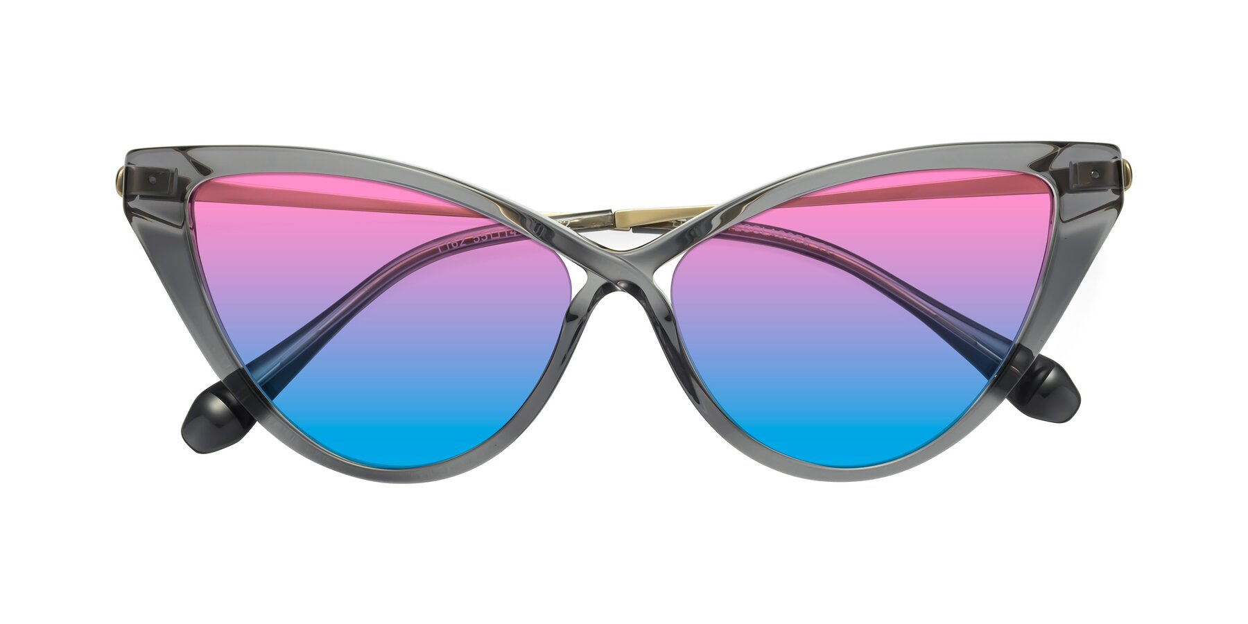 Folded Front of Lucasta in Transparent Gray with Pink / Blue Gradient Lenses