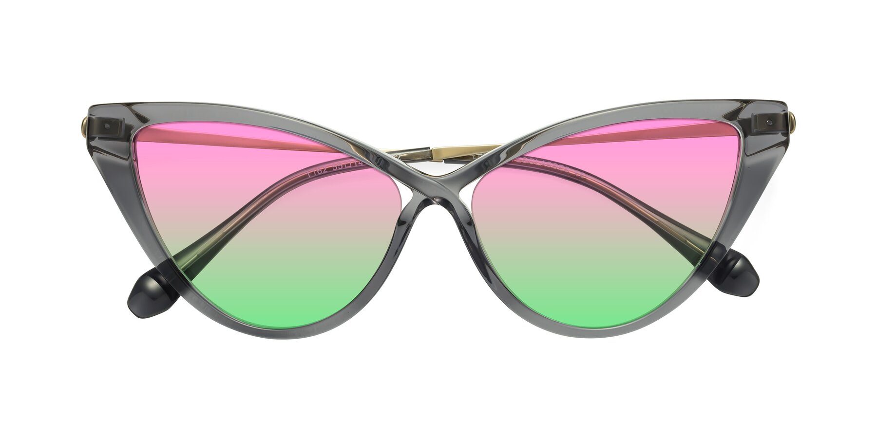 Folded Front of Lucasta in Transparent Gray with Pink / Green Gradient Lenses