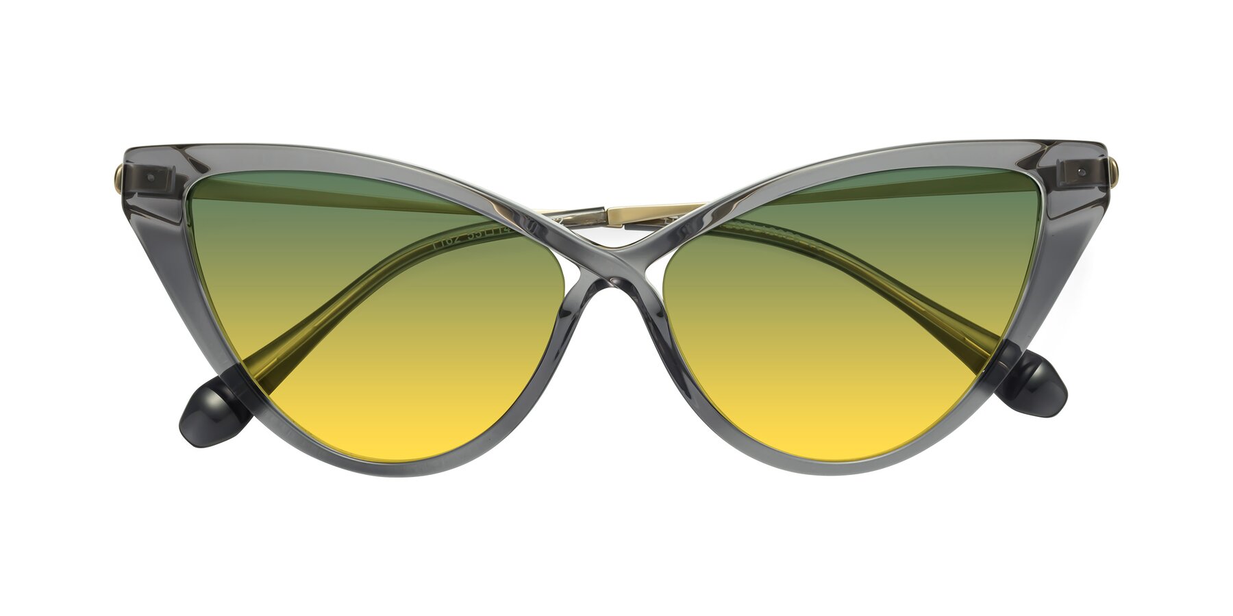 Folded Front of Lucasta in Transparent Gray with Green / Yellow Gradient Lenses