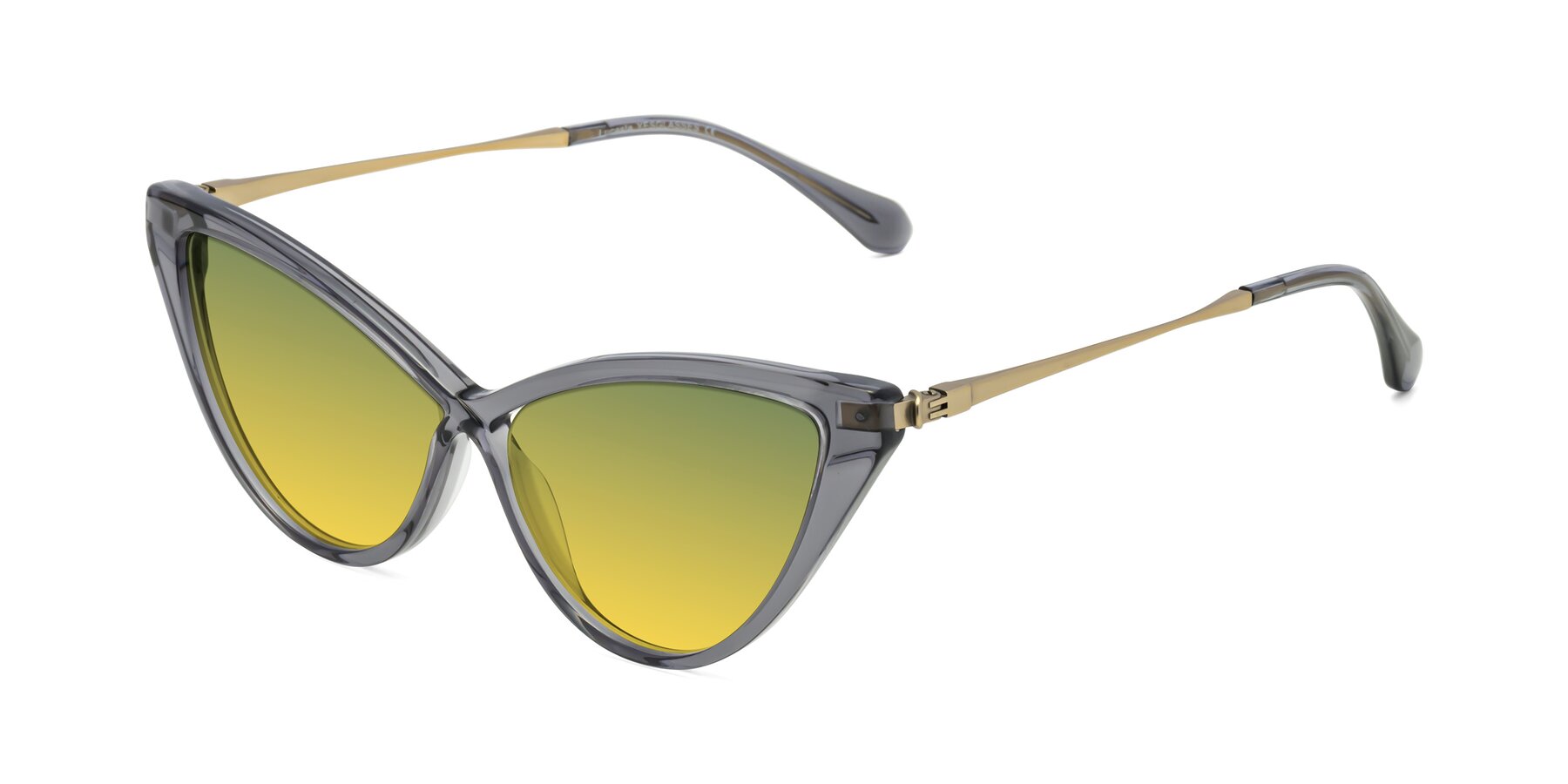 Angle of Lucasta in Transparent Gray with Green / Yellow Gradient Lenses