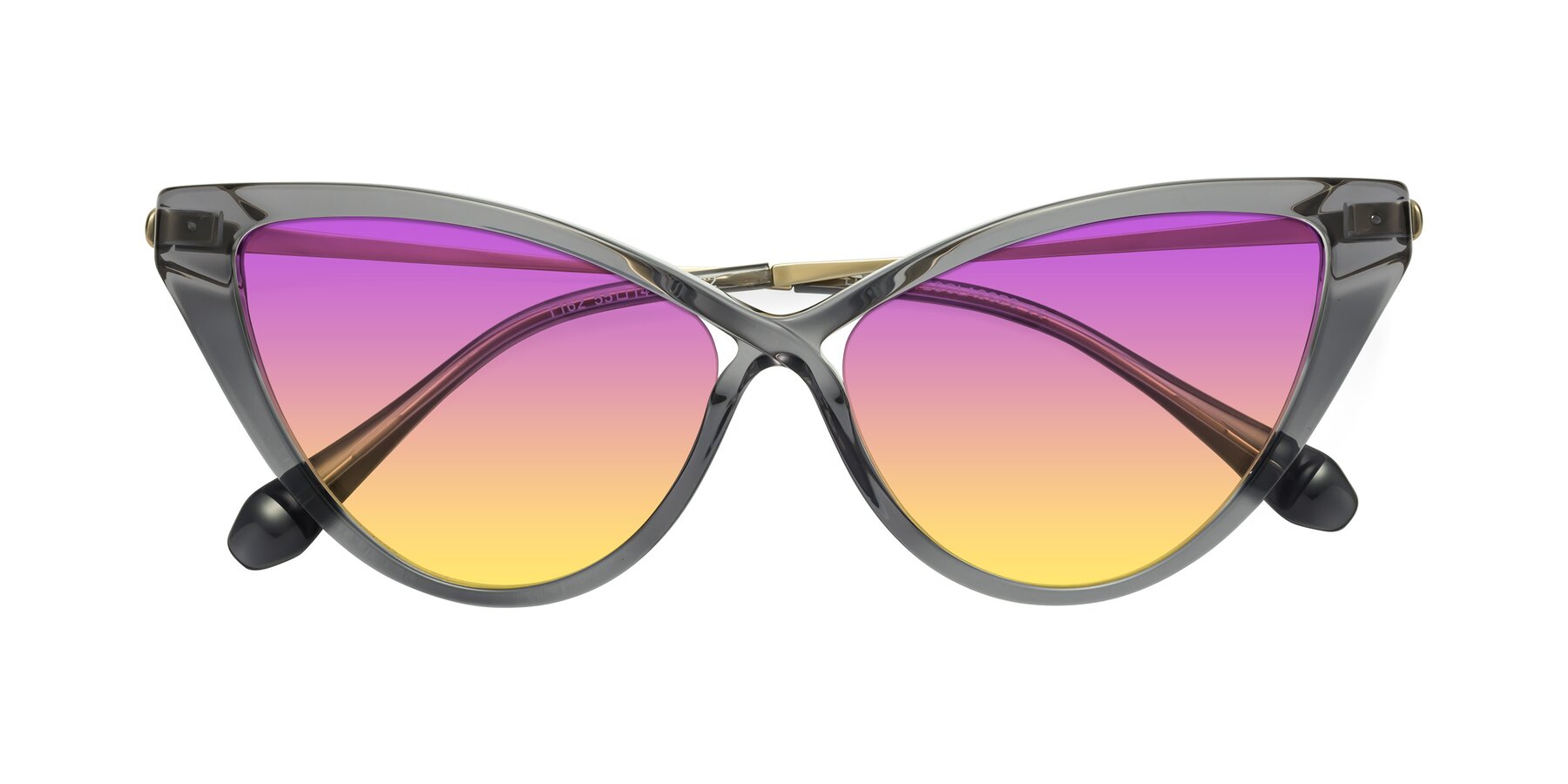 Folded Front of Lucasta in Transparent Gray with Purple / Yellow Gradient Lenses