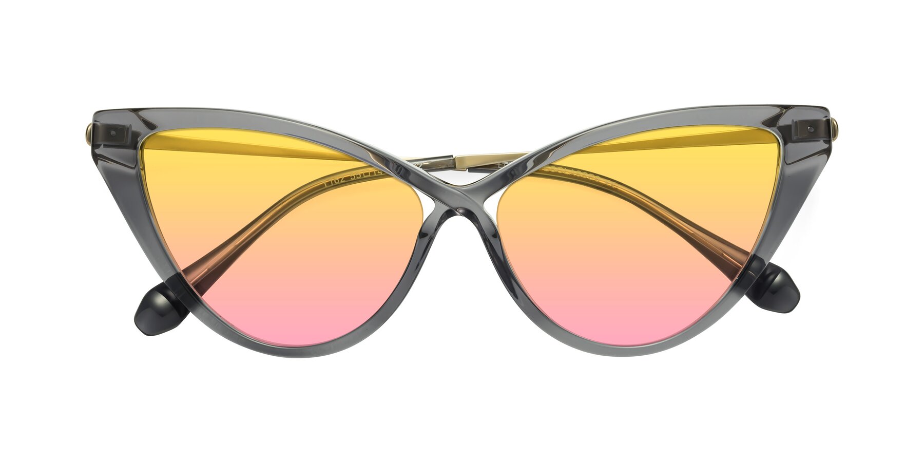 Folded Front of Lucasta in Transparent Gray with Yellow / Pink Gradient Lenses