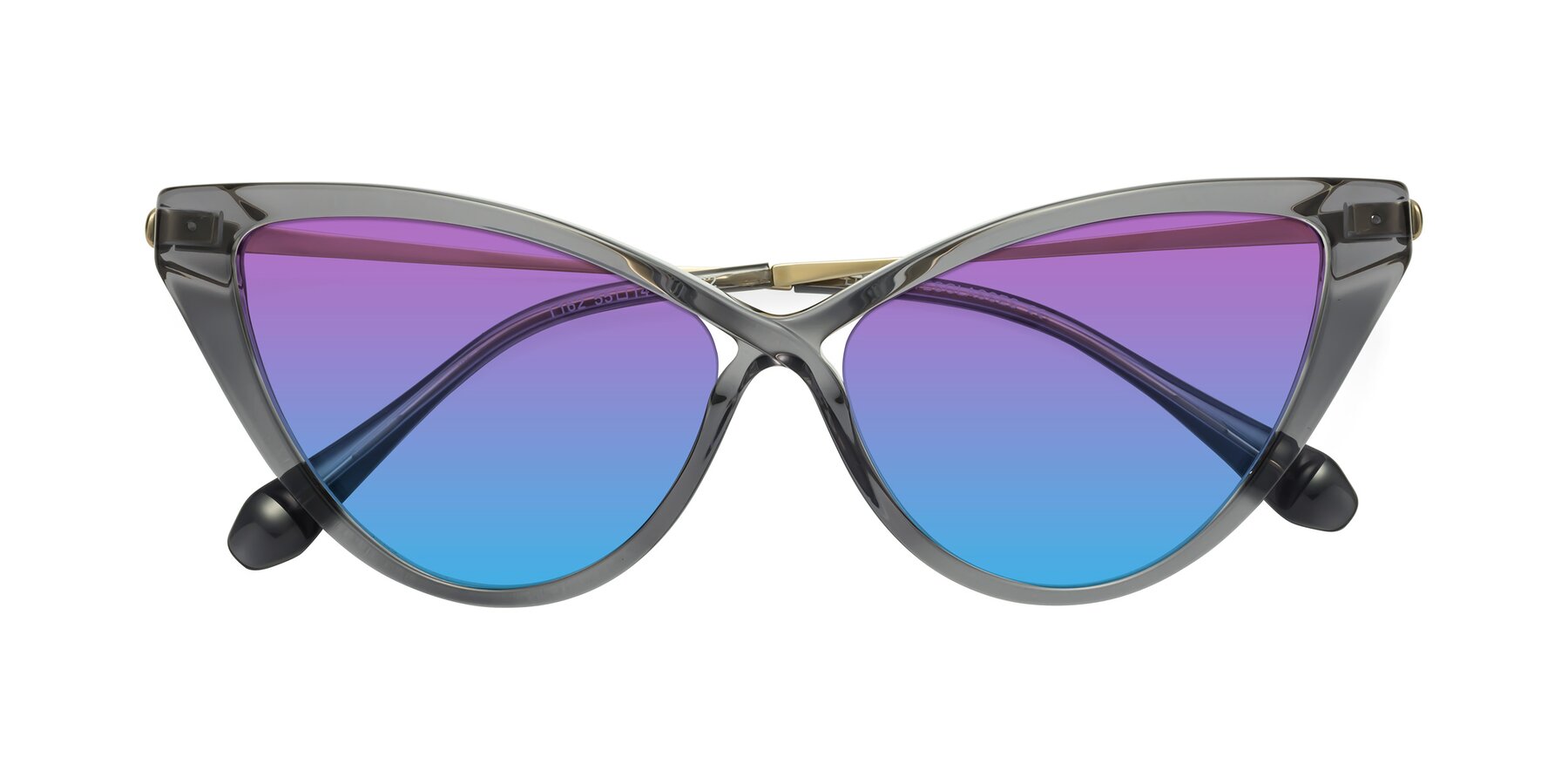 Folded Front of Lucasta in Transparent Gray with Purple / Blue Gradient Lenses