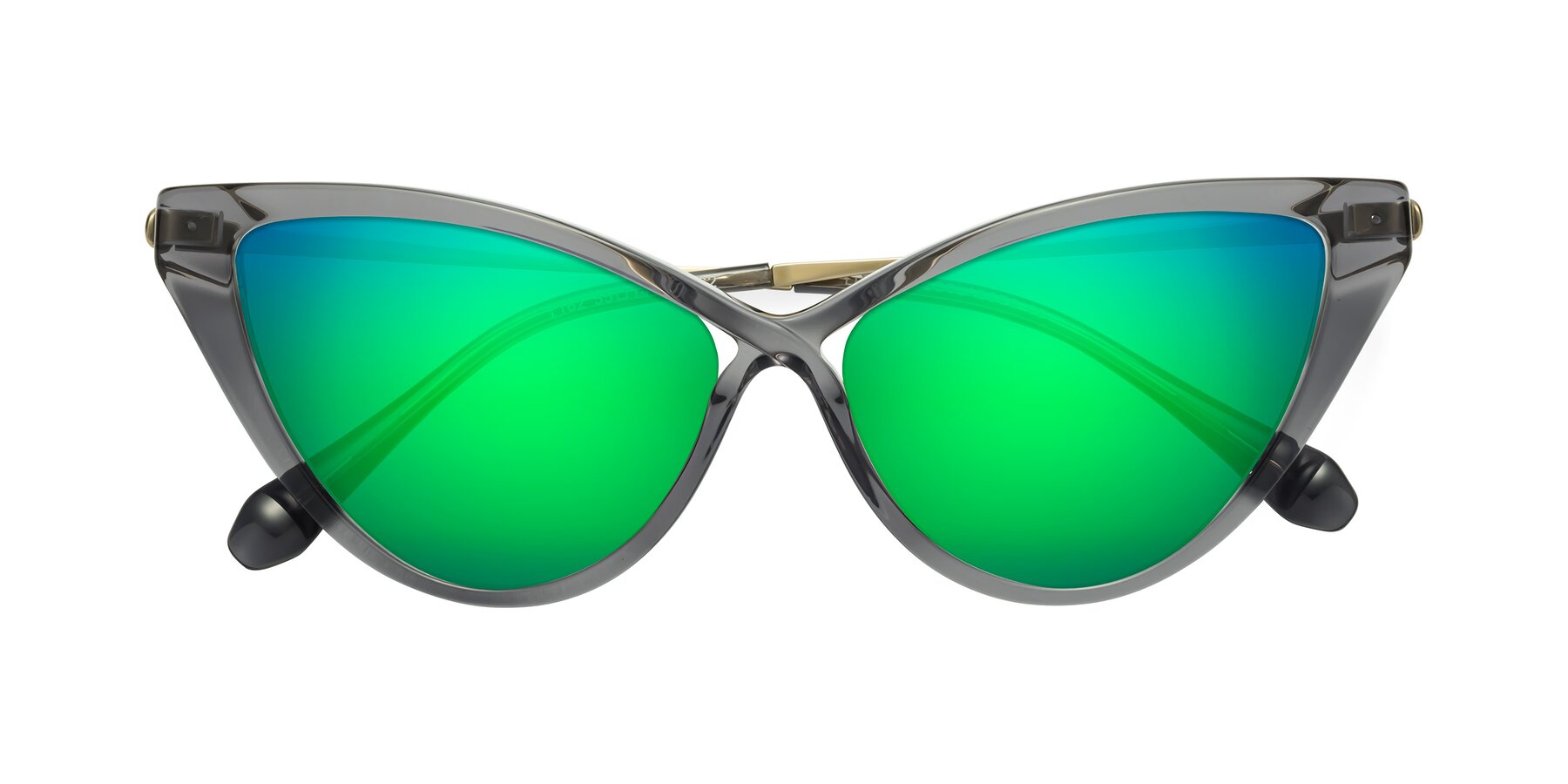 Folded Front of Lucasta in Transparent Gray with Green Mirrored Lenses