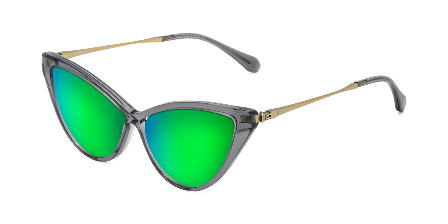 Angle of Lucasta in Transparent Gray with Green Mirrored Lenses