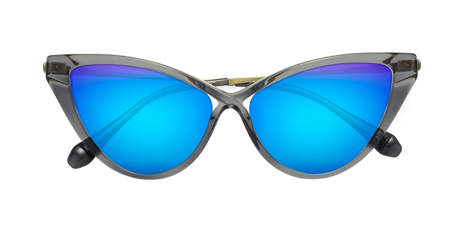 Folded Front of Lucasta in Transparent Gray with Blue Mirrored Lenses