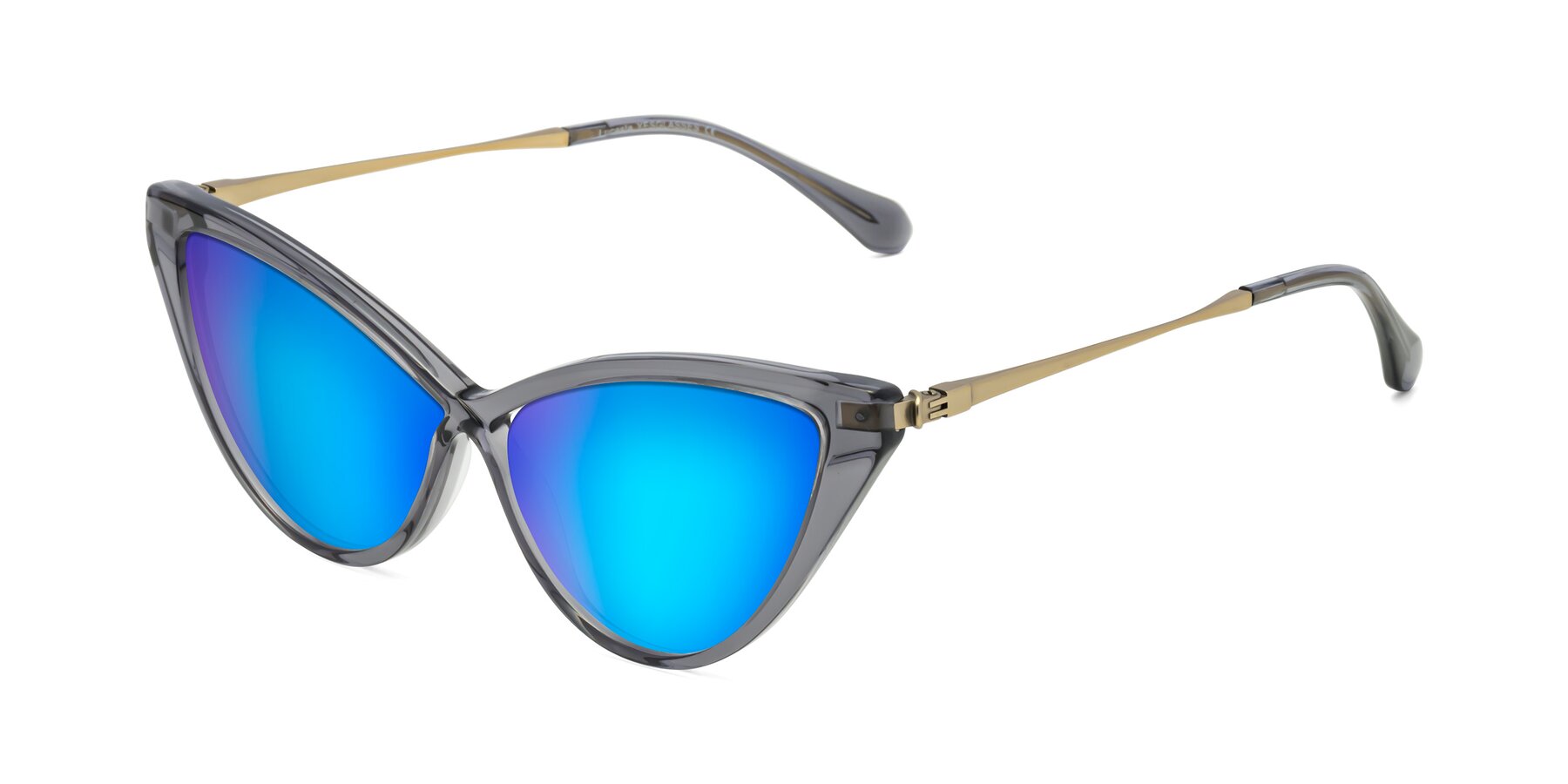 Angle of Lucasta in Transparent Gray with Blue Mirrored Lenses