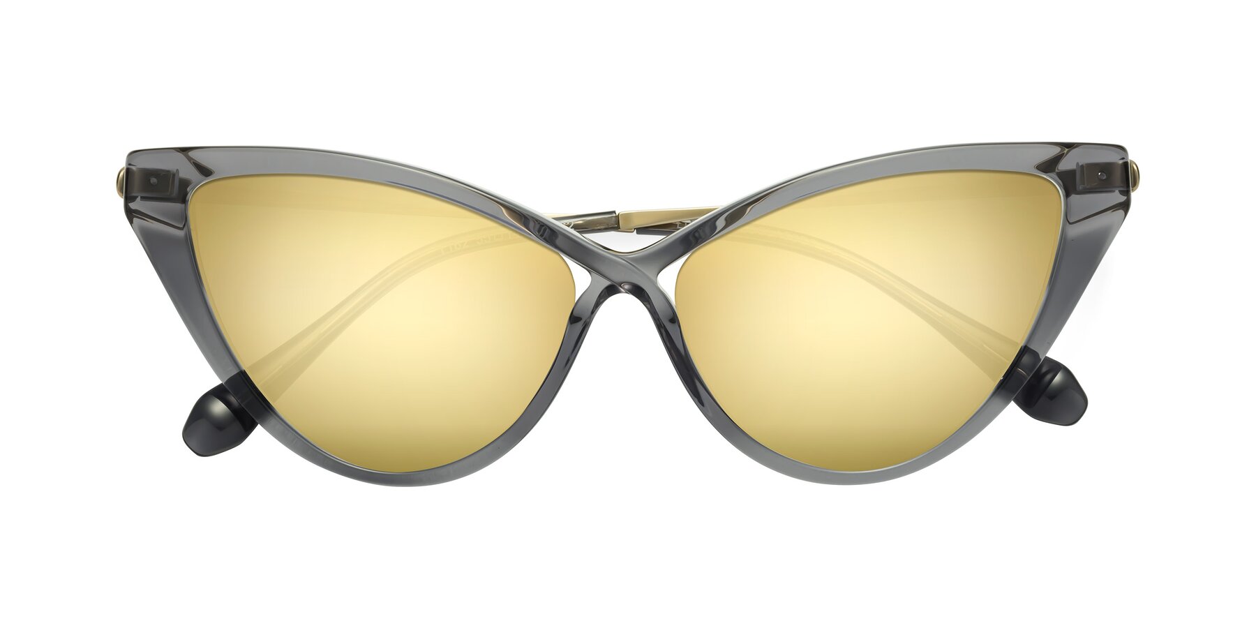 Folded Front of Lucasta in Transparent Gray with Gold Mirrored Lenses