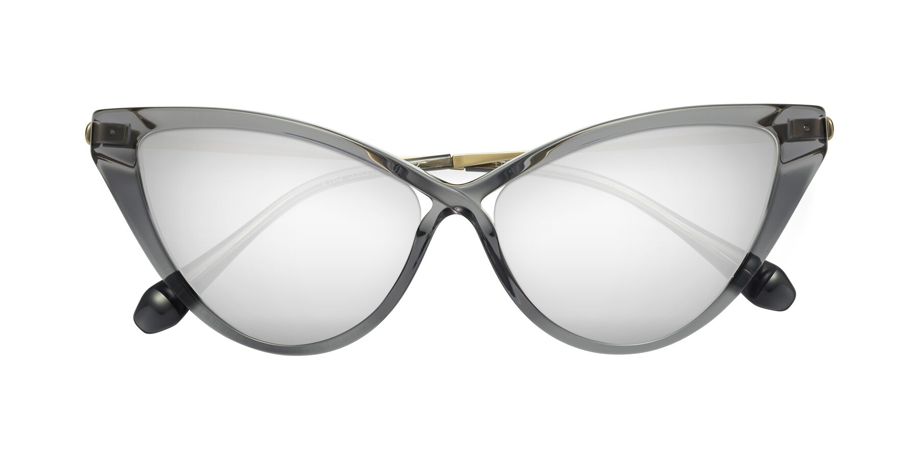 Folded Front of Lucasta in Transparent Gray with Silver Mirrored Lenses