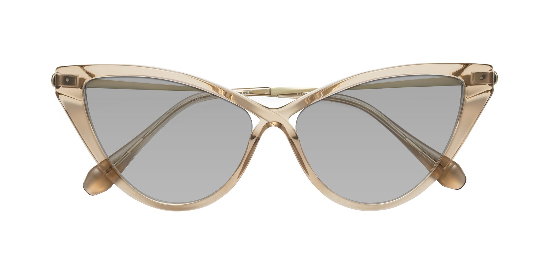 Folded Front of Lucasta in Champagne with Light Gray Tinted Lenses