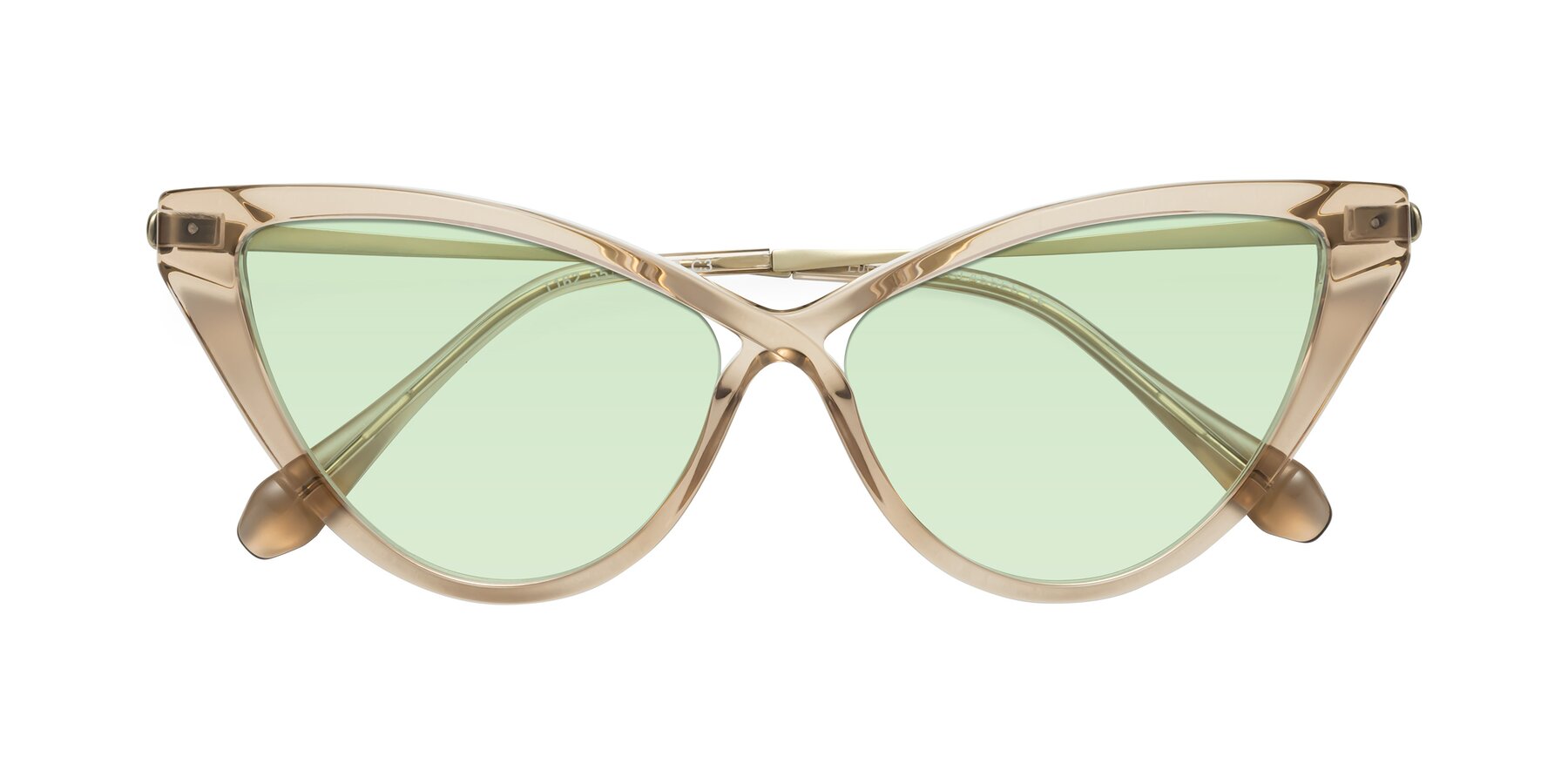 Folded Front of Lucasta in Champagne with Light Green Tinted Lenses