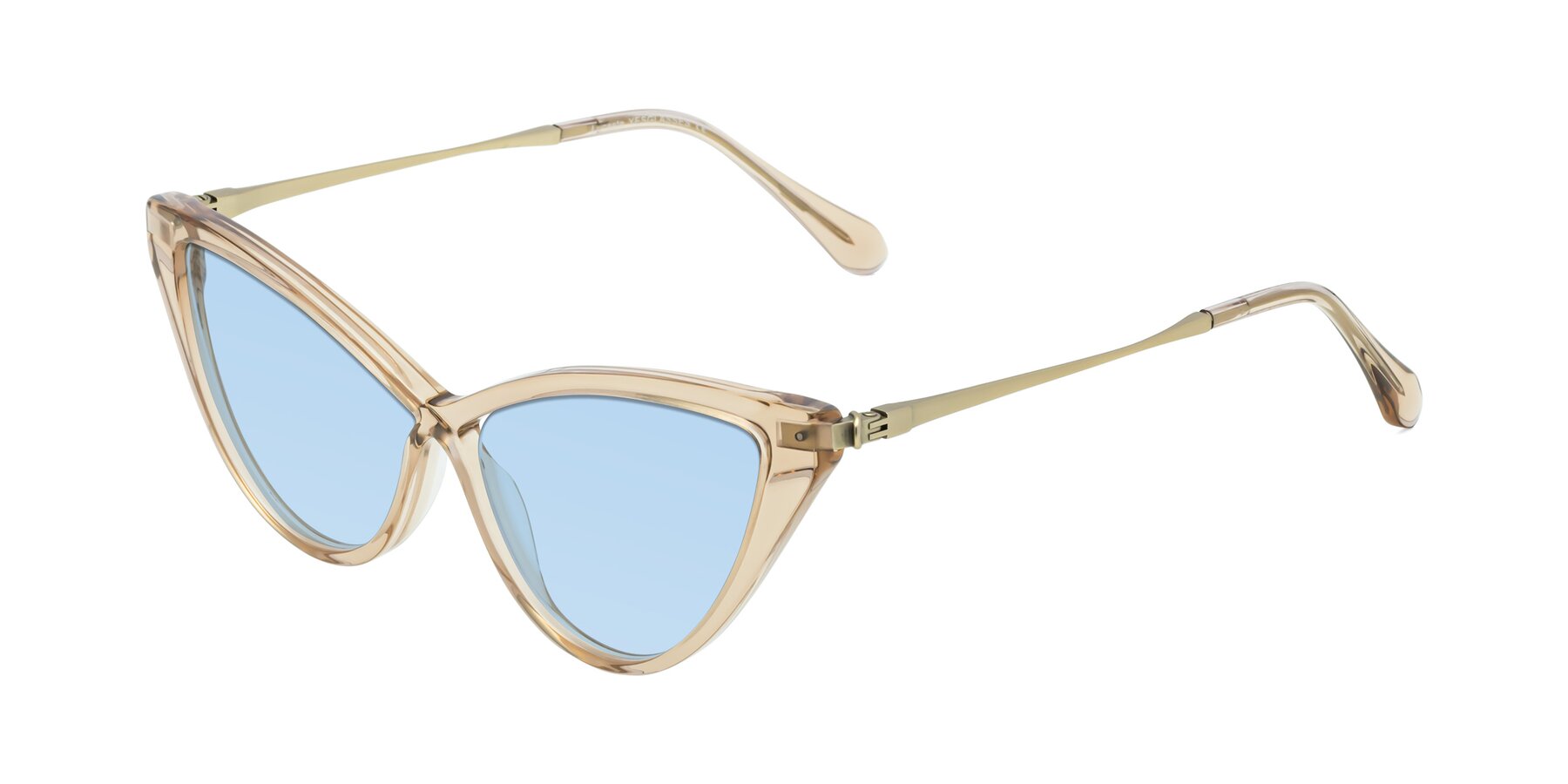 Angle of Lucasta in Champagne with Light Blue Tinted Lenses