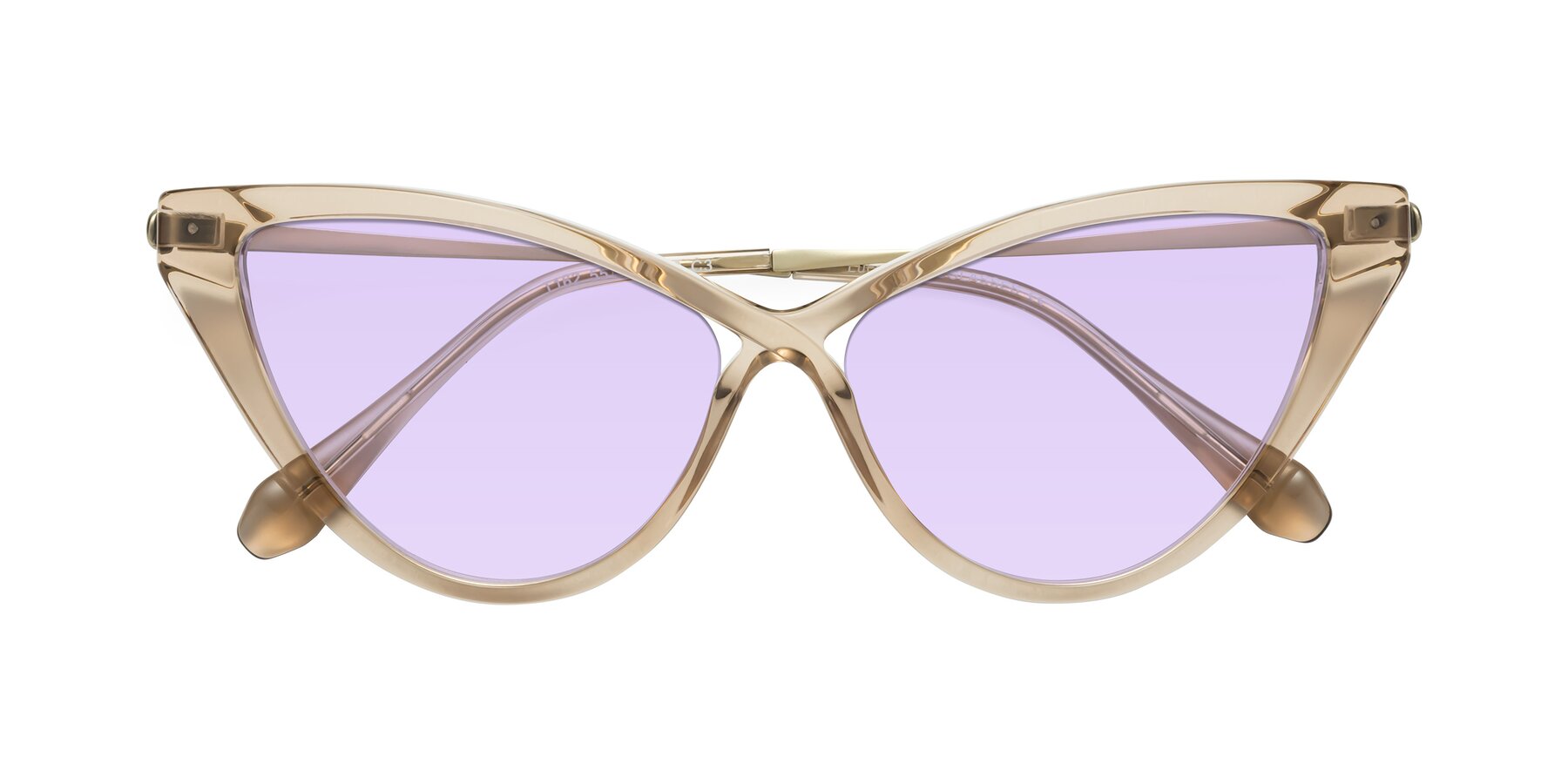 Folded Front of Lucasta in Champagne with Light Purple Tinted Lenses