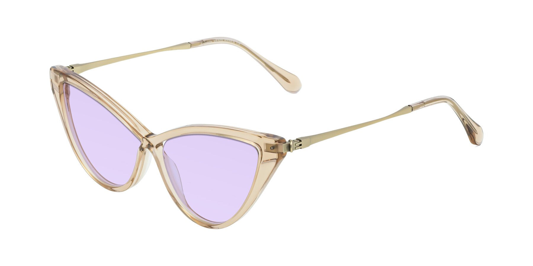 Angle of Lucasta in Champagne with Light Purple Tinted Lenses