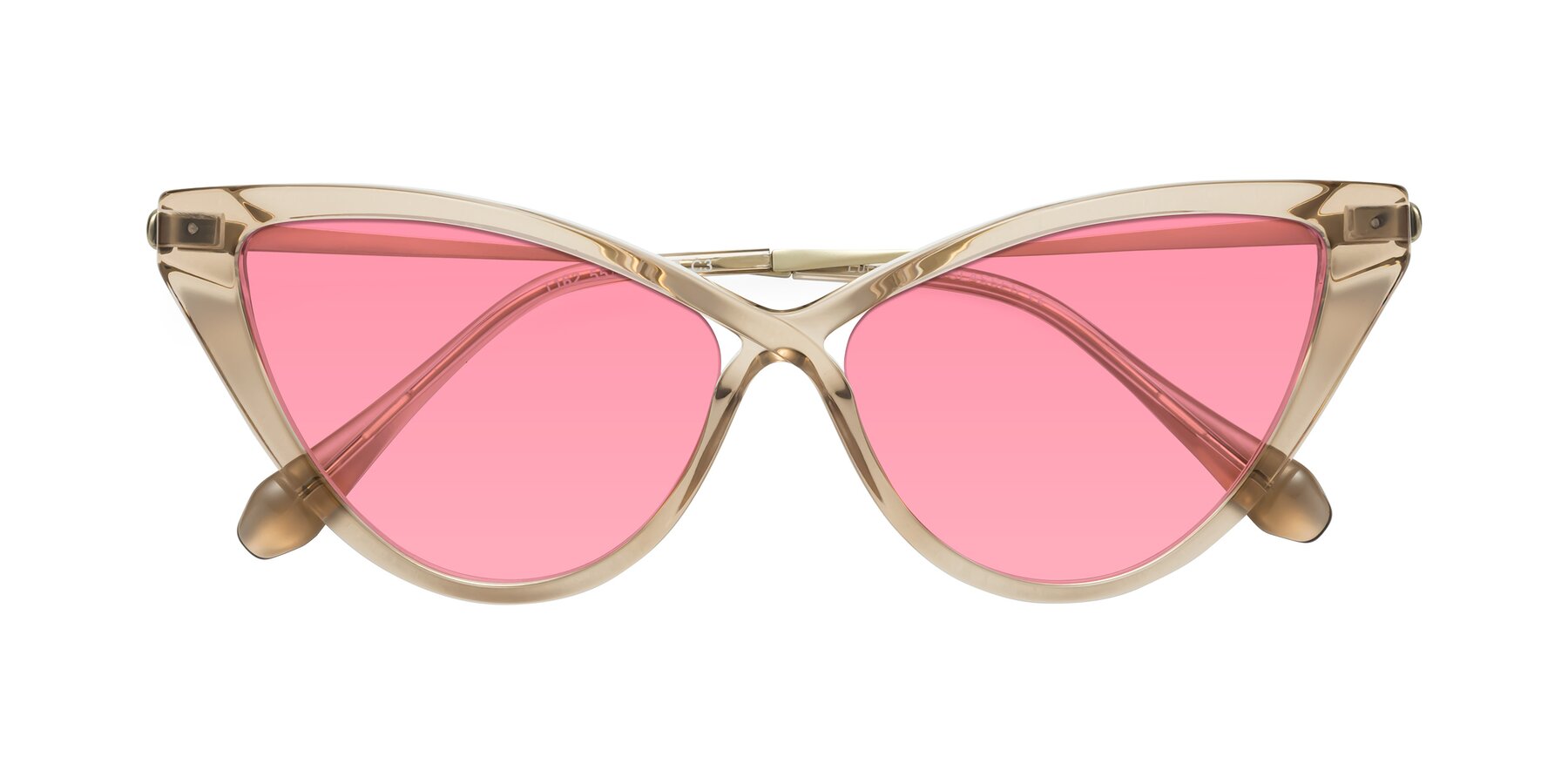 Folded Front of Lucasta in Champagne with Pink Tinted Lenses
