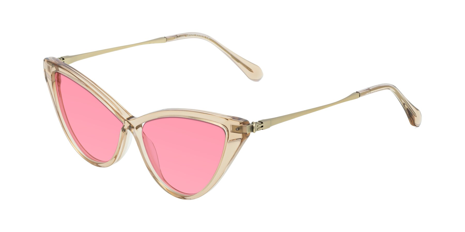 Angle of Lucasta in Champagne with Pink Tinted Lenses