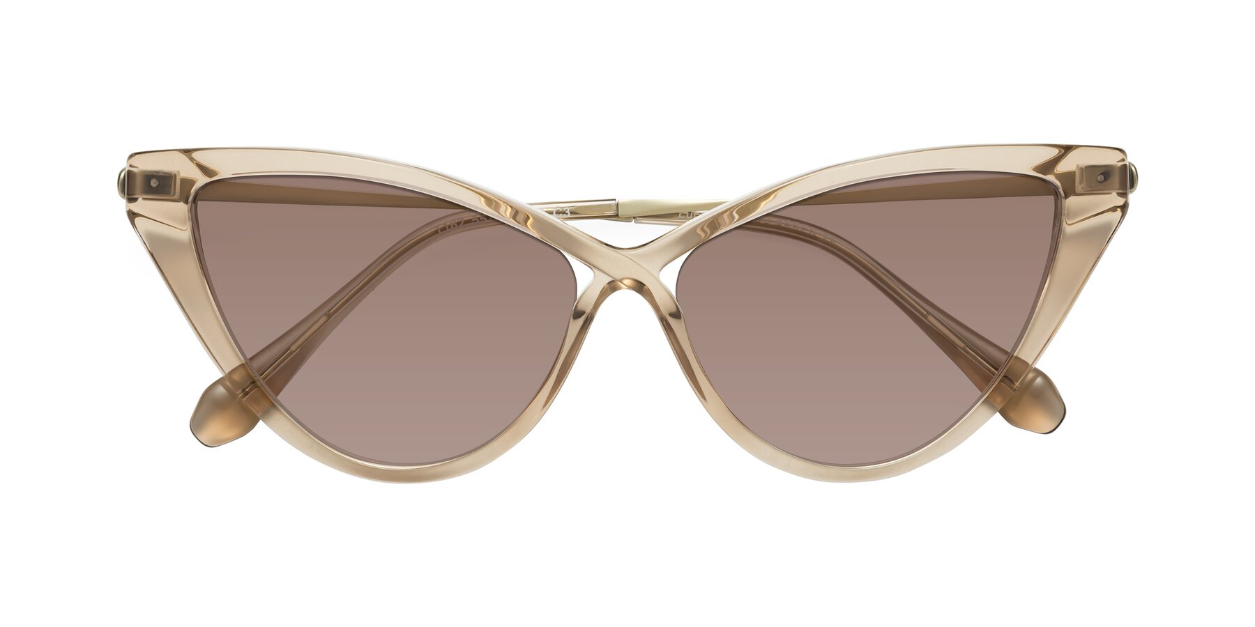 Folded Front of Lucasta in Champagne with Medium Brown Tinted Lenses