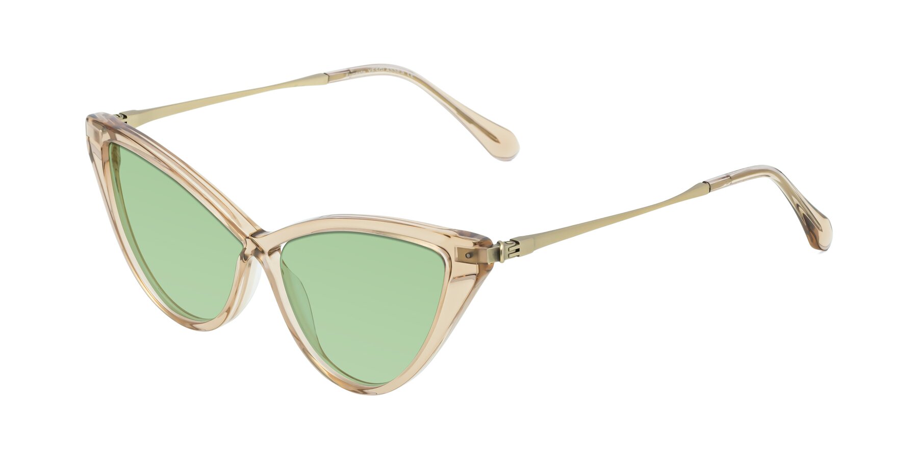 Angle of Lucasta in Champagne with Medium Green Tinted Lenses